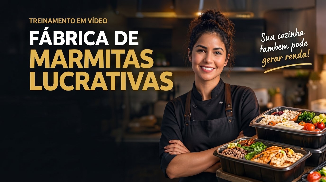 Fábrica de Marmitas Lucrativas — chef em cozinha profissional com marmitas prontas
